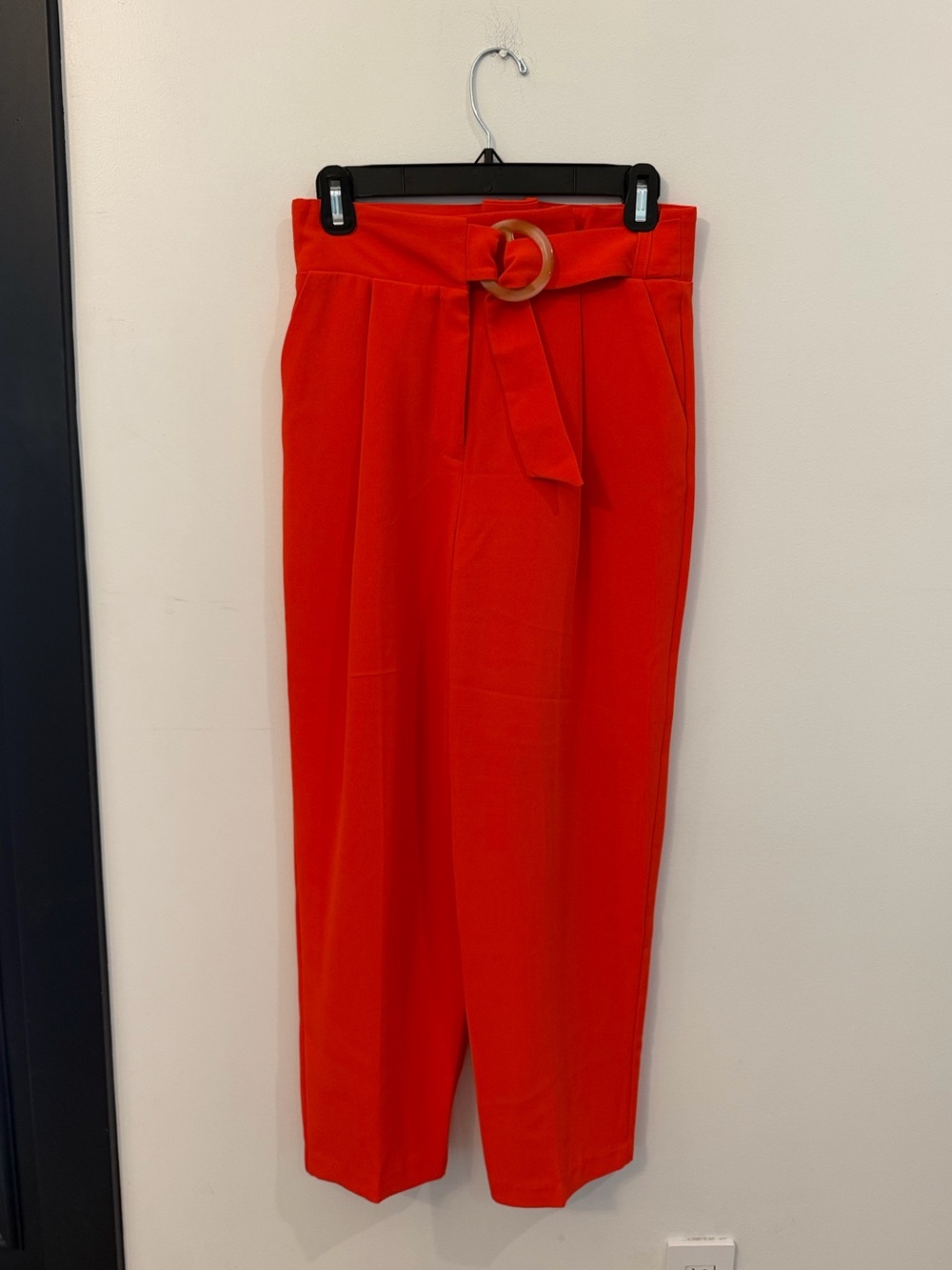 Topshop Bright Orange Belted Straight-Leg Women's Pants